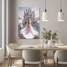 1pc Solid Wood Frame Fairy Princess Castle Art, Light Pink Gothic Theme Canvas Posters & Prints, Large Canvas Wall Art, 2D Flat, Easy Hang Tabletop Or Wall Display, For Halloween, ChristmasGifts, Bedroom, Living Room, Decoration Ready To Hang - 彩色 - 查看 3