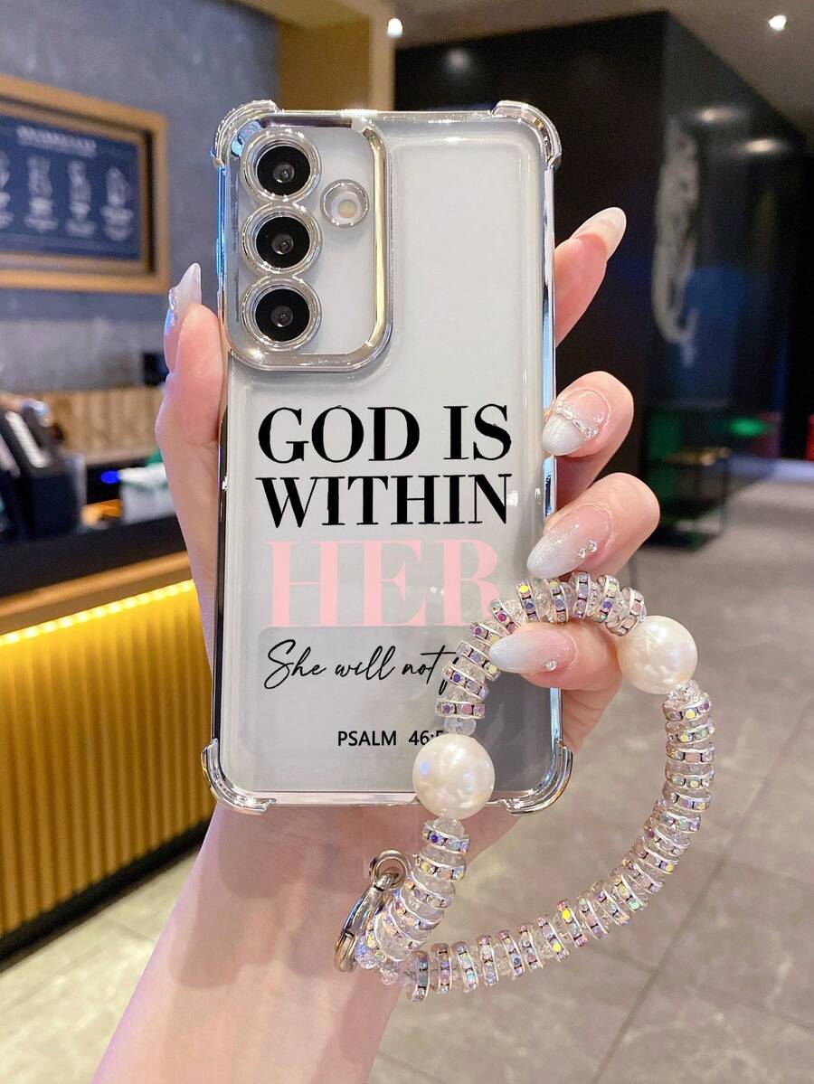 1pc Pearl Bracelet Mobile Phone Case, God Her Within Psalm ,Suitable For Samsung And Moto And Pixel Mobile Phones, Suitable For Samsung A14 A15 A16 A25 A26 A34 A35 A36 A53 A54 A55 A56 S22 S23 S24 S25 Plus Ultra Fe Edge And Moto G10 G13 G15 G32 G33 G35 And  Pixel 3A 4A 5A Mobile Phone Case - 無色 - 查看 1