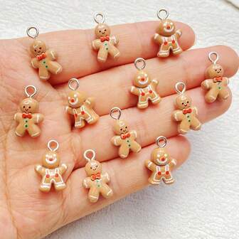 16/26pcs Elegant Resin Mini Cartoon Christmas Gingerbread Man Charms - Assorted Pendants For Necklace, Bracelet, Earrings, Keychain And Packaging Decor - Hole Punched Perfect Gift Accessories, Christmas Gift