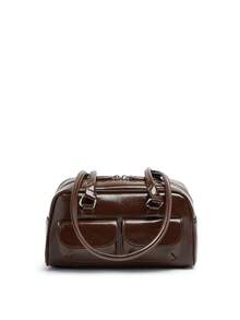 Geantă retro crossbody pentru femei cu buzunare multiple - Design ușor de tip bowling din ceară uleiată, reglabilă și cu închidere cu fermoar, potrivită pentru naveta zilnică, serviciu, cumpărături