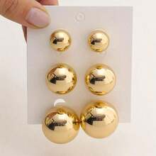 LADYCOCO 3 Pairs Elegant Vintage Glossy Golden Ball Stud Earrings, Suitable For Women - Suitable For Daily Wear And Gift, Women Earring Set - 金西裝 - 查看 7