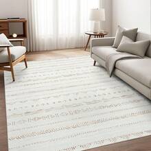 5x8 Washable Area Rug With Non-Slip Backing, Soft Low Pile Indoor Floor Carpet, Neutral Light Brown, Boho Moroccan Style Living Room, Bedroom, Dining Room - Nâu nhạt - Xem 2