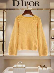 Fall Women's Two-Tone Design Sweater, Loose Round Neck Comfortable And Versatile Pullover Top, Vacation And Exquisite Outing, Business Casual Women, Thanksgiving, Christmas