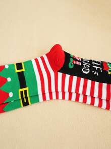 5 Pairs Christmas Elf Pattern Mid-Calf Socks, Comfortable & Soft, Unisex Design, Great Christmas Gift For Family And Friends - Multicolor - View 7