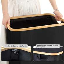 Cesto De Ropa Sucia 110L Plegable Cesta de Lavandería con Tapa y Bolsa Extraíble, Portátil Organizador Canasto Bote de Almacenamiento para Dormitorio y Baño - 110L-Negro - Ver 3