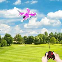 Avión Teledirigido RC Plane Aero con Luces Control Recargable, Auto Avion con Control Remoto RC y luz - Rosa - Ver 4
