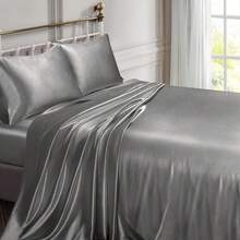 Silky Soft Pink Twin XL Satin Bed Sheets Set, 1 Deep Pocket Fitted Sheet + 1 Flat Sheet + 1 Pillowcase,  In 2025 - 迷霧灰 - 查看 2