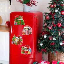 8 piezas Kit de pintura de diamantes, Lindo gatito con tema navideño - Imanes de nevera hechos a mano multicolor, Pegatinas para coche y nevera con accesorios de decoración DIY fáciles, Regalo adorable de Halloween y Navidad, Diamantes brillantes