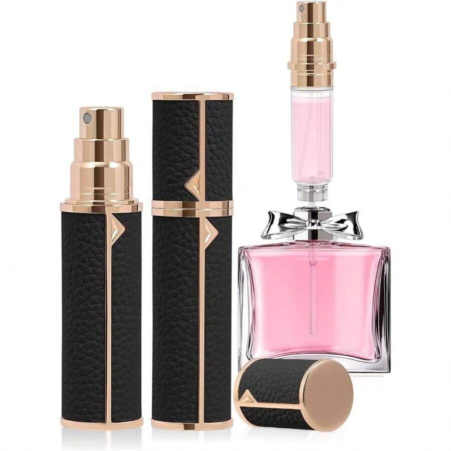 Refillable Travel Perfume Bottle U2013 Fine Mist Atomizer, Bottom Fill, Genuine Leather, TSA Approved, Daily Refresh Travel Red, 5ml - Đen + 0,2 Ounce - Xem 1