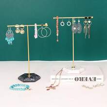 YIQFOCA 2 Pack Jewelry Stand Necklace HolderTBar Plated Metal Tabletop Jewelry Organizer Tower Necklace And Bracelet Hanging Organizer For Show Jewelry Bangles Rings Earrings White+Black