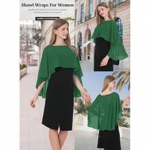 Baoqiya Women's Capelet Shawls And Wraps For Evening Dresses Soft Bridesmaid Shawl Chiffon Cape Wedding Cover Up{"Color_name":"DarkGreen"} - 深綠色 - 查看 3