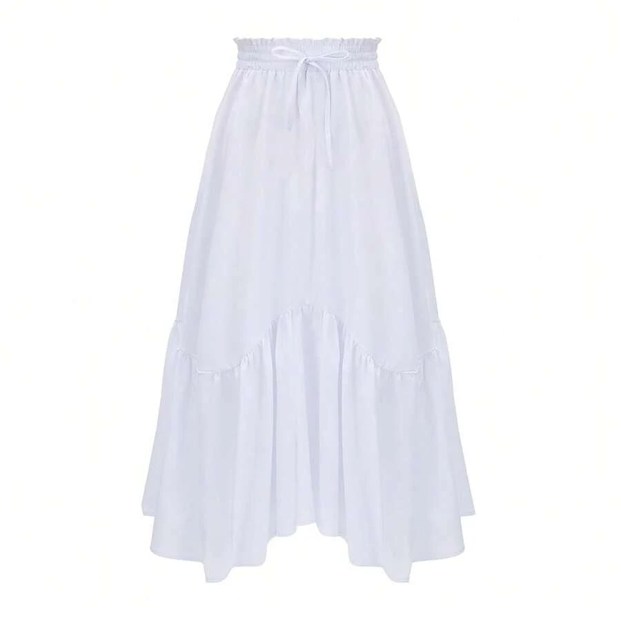 American  Women's Renaissance Pirate Skirt Medieval Long Flowy Maxi Skirt For Ren Faire Halloween Outfit With Pockets{"Color_name":"White","Size_name":"Large"} - 白色的 - 查看 1
