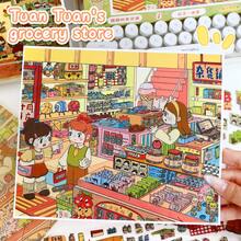 四季创意DIY玩具 - 3D迷你场景贴纸书+镊子 - 风景贴纸、场景贴纸、成人DIY剪贴簿贴纸、风景贴纸、手册贴纸、计划本贴纸、小房子场景，可重复使用，多种尺寸可选 - 彩色 - 查看 2