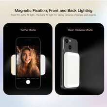 Magnetic Wireless Power Bank, 8000mAh, Dual Type-C Cable, Wired Fast Charging, Front And Rear Lighting, Stepless Brightness Adjustment, Perfect For Selfies, Photos, And Travel - Black - View 3