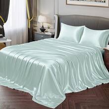 Silky Soft Pink Twin XL Satin Bed Sheets Set, 1 Deep Pocket Fitted Sheet + 1 Flat Sheet + 1 Pillowcase,  In 2025 - 冰藍色 - 查看 1