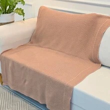 Knitted Blanket Sofa Armchair 150x100cm Siena Decor Living Room - Nude - View 2