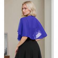 Women's Soft Chiffon Capelets Shawls And Wraps For Evening Wedding Cape Bole Cover Up{"Color_name":"RoyalBlue"} - 皇家藍 - 查看 7