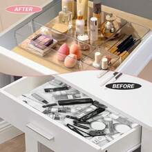 28 PCS Clear Plastic Drawer Organiser Set 4 Sizes Makeup Organisers NonSlip Storage Containers For Makeup Jewelry Bedroom Bathroom Kitchen Gadgets Utensils And Office