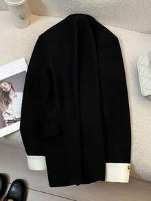 HOMEYEE 复古休闲西装外套，翻领，长袖，拼色，纽扣开合，适合休闲、商务、办公室穿着，四季皆宜 - 黑色 - 查看 4