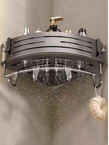 1pc Bathroom Corner Shelf Triangle Basket Wall Mounted Shower Gel Storage Rack, Home & Bathroom Use