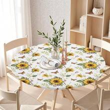 Water-Resistant Round Tablecloth With Elastic Edge For 40-44" Tables - Fresh-sunflower - View 2