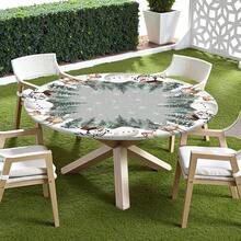 Water-Resistant Round Tablecloth With Elastic Edge For 40-44" Tables - Gift-grey Tree Snowman - View 7
