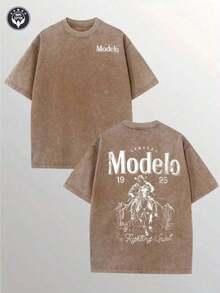 Modelo Men's Washing Cotton T-Shirt, Cotton, Casual Sports Style T Blood, Fashionable Street Style, Suitable For Travel And Sportswear, - 卡其色 - 查看 6