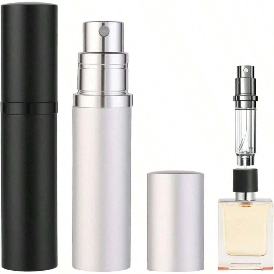2PCS Perfume Travel Refillable Bottle, Bottom - Filling Fragrances Perfume Atomizer, Empty Cologne Dispenser, Portable Sprayer Pocket Size On Go 5ml Silver, Gold - Đen, Bạc - Xem 1