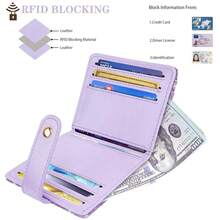 Slim Bifold Wallet RFID Credit Card Wallet Glitter Leather Small Cute Card Holder For Women, Purple{"Color_name":"GlitterPurple"} - 多色9 - 查看 3
