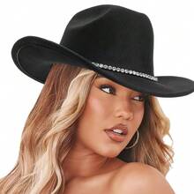 Women Sparkly-Rhinestone Western-Cowgirl-Hat Glitter-Bling Cowboy-Hat Felt-Rodeo-Hat For Disco-Party Medium/Large{"Size_name":"Medium-Large","Color_name":"OneRhinestoneDecor-Black"} - OneRhinestoneDecor-đenTrung bìnhLớn - Xem 7