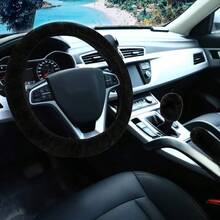 Fuzzy Car Steering Wheel Cover, Universal Fit Fur Auto Wheel Cover & Handbrake Cover & Gear Shift Cover Set, Leopard Warm Fluffy Vehicle Wheel Protector Car Accessories For Men Women (Brown) - 黑色 - 查看 2