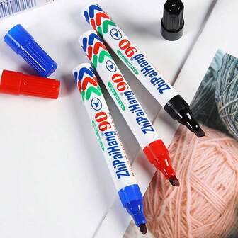 1pc Permanent Marker Pen, Available In Black, Blue, Red, Oil-Based Chisel Tip, Refillable, Waterproof, Quick-Drying, Durable, Suitable For Logistics, Graffiti, Drawing, Oil Painting