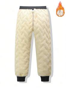 男士时尚百搭加厚冬季长裤，条纹休闲裤 - 送给丈夫、男友或伴侣的礼物 - 灰色 - 查看 4