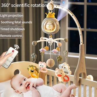 Remote Control Baby Crib Mobile With Projection, Music, And Night Light | ABS Material Animal Design Rotating Toy | Soothing Lullabies For Bedtime & Relaxation | Ideal Newborn Baby Shower Gift