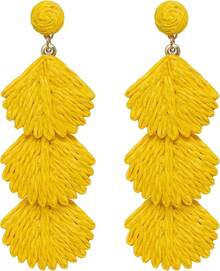 Raffia Dangle Earrings Women - Boho Statement Rattan Drop Jewelry With Design, Lightweight Summer Beach Accessories - Yellow - View 7
