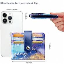 Slim Bifold Wallet RFID Credit Card Wallet Small Cute Card Holder For Women, Blue Painting{"Color_name":"BluePainting"} - Multicolor12 - 查看 6