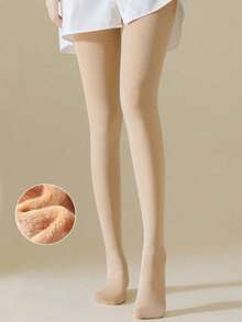 Women's Warm Lined Opaque Tights, Black And Nude, Plus Size, Autumn/Winter - Multicolor - View 6