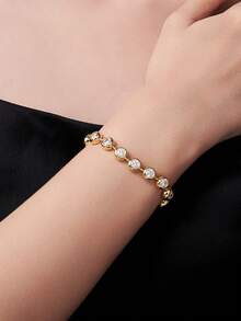 Luxury 925 Silver D-Color Moissanite Tennis Bracelet, Bridal Jewelry, Gift For Proposal, Wedding, Birthday & Anniversary - Gold - View 3