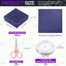 Swpeet 12Pcs Deep Blue 3.5 X 3.5 X 1.2Inch Diamond Pattern Cardboard Jewelry Gift Boxes With Scissors And Polyester Ribbon Assortment Kit Necklace Earring Bracelet Boxes Gift Case For Jewelry Storage