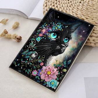 1 st DIY handgjord diamantkonst hantverk, melankoliskt svart kattmönster diamantdekor anteckningsbok, skolmaterial, tillbaka till skolan anteckningsbok, anteckningsbok, böcker, skolanteckningsbok, anteckningsbok, pysselkalender för kontor och hemmabruk