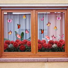 Pegatinas de flores para ventana, elegantes pegatinas electrostáticas de PVC con forma de mariposa para ventana de baño, decoración del hogar para ventanas de vidrio. - Rojo - Ver 2