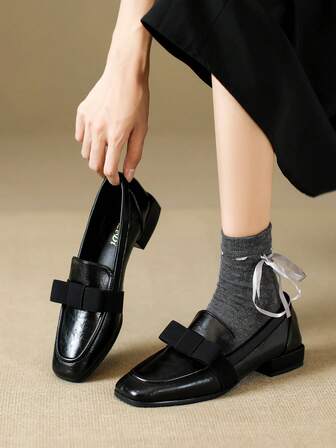 2-Way Vintage Flat Loafers For Women, Thick Heel Square Toe Slip-On Mules, Retro College Style British Shoes