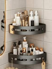 1/2 piezas Estantería de esquina para pared sin taladro, estantería de almacenamiento para baño y cocina, incluye adhesivo y tornillos, adecuada para almacenar champú y cosméticos - Multicolor - Ver 8