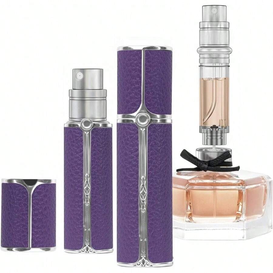 AF00BK Leather Perfume Atomiser, 10ml Bottom Fill Travel Perfume Bottle, Refillable Perfume Dispenser Women Men Black - 紫色 5ml - 查看 1