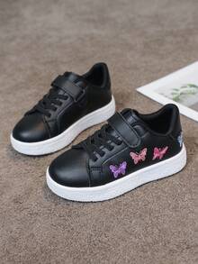 1 đôi giày thể thao trẻ em đa năng màu trắng, thoải mái, thoáng khí, thêu hình hoạt hình, giày bệt học sinh thời trang, giày chạy bộ thể thao dễ thương. - màu đen - Xem 3