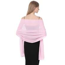 Baoqiya Women's Shawls And Wraps For Evening Dress Chiffon Shawl Soft Elegant Silky Pashmina Wedding Bridal Scarf{"Color_name":"Pink","Size_name":"Length(79\")*Width(29\")"} - 粉紅色長度79吋寬度29英寸 - 查看 4