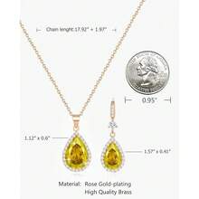 Women Jewelry Set Silver/Gold Plated Teardrop Pendant Necklace Dangle Drop Earrings Dangling Sets Birthstone Crystals Rhinestone,Birthday Anniversary Wedding Mother's Day Gifts For Women{"Color_name":"11.November-RoseGoldPlated|Citrine"} - 11. 十一月 - 玫瑰金鍍金 | 黃水晶 - 查看 2