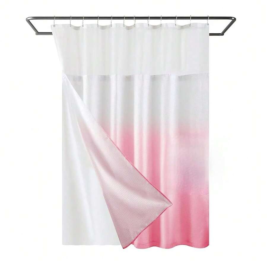 Waffle Weave Shower Curtain With Snap-In Fabric Liner Set, Hotel Style, Slub Textured Shower Curtain, 12 Metal Hooks Included, Waterproof & Washable Heavyweight Fabric, Pink, 72" W X 72" H{"Color_name":"WafflePink","Size_name":"72\"Wx72\"L(Packof1)"} - 多色14 - 查看 1