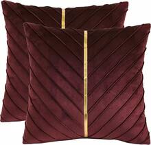 Navy Blue Velvet Throw Pillow Covers 18 X 18 Inch Pack Of 2 With Gold Leather Decor For Couch, Luxury Modern Pillowcases For Living Room, Bedroom Sofa Cushion Bed - 酒紅色 - 查看 12