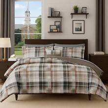 King Comforter Set, Classic Red Black Plaid-Piece Bedding Set, Farmhouse Lightweight All-Season Bed In A Bag With Sheets, Pillowcases & Shams, Home Decor - Khaki - View 12